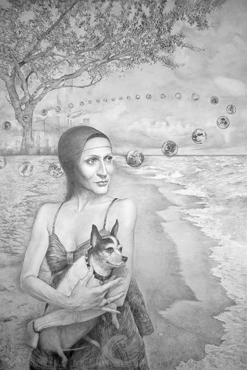 GAIA is a large graphite drawing about climate and the Gaia Principle by artist Elizabeth Reed