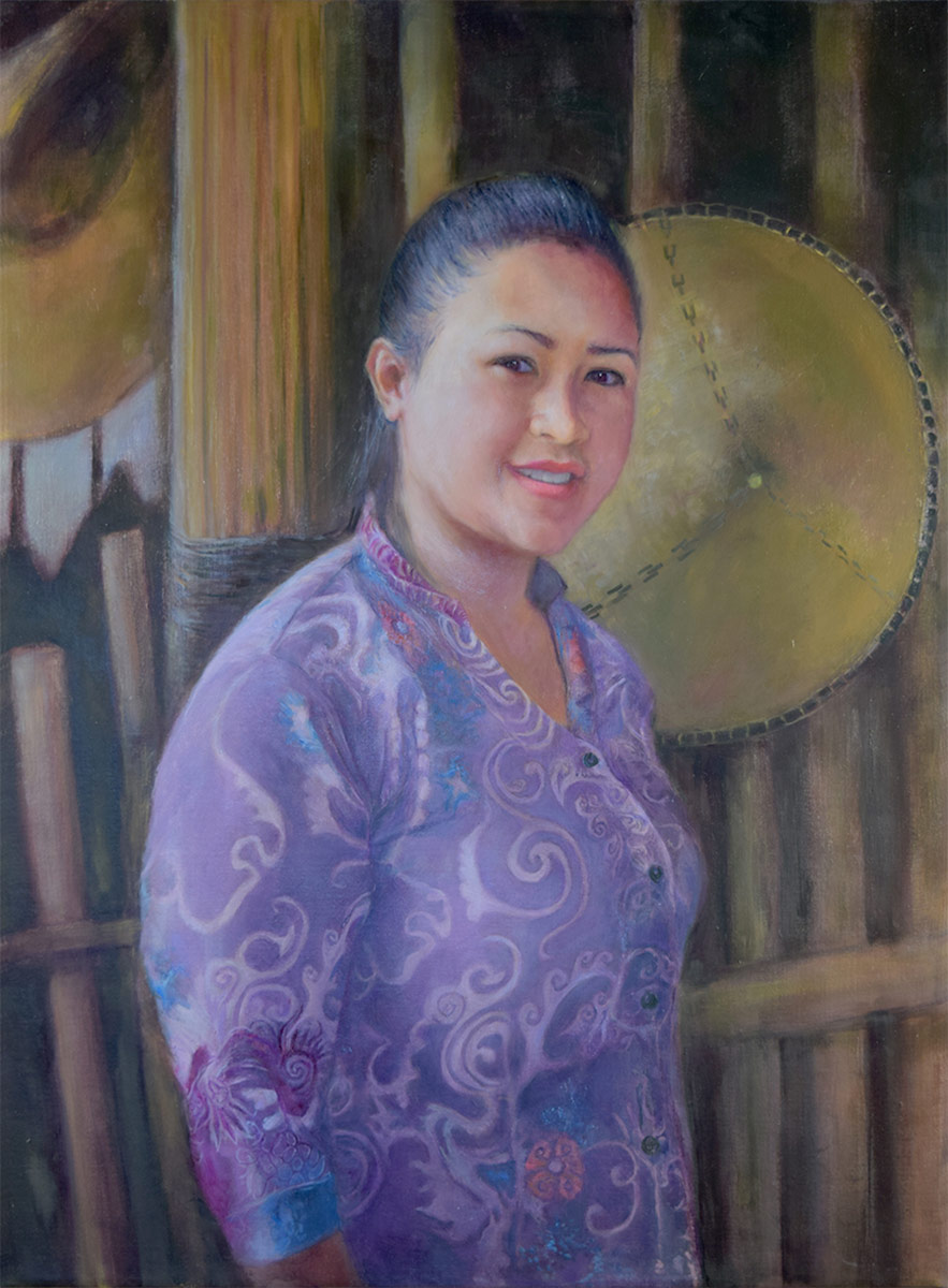Oil-portrait-of-Girl-in-the-Purple-Shirt-from-Bali-by-artist-Elizabeth-Reed