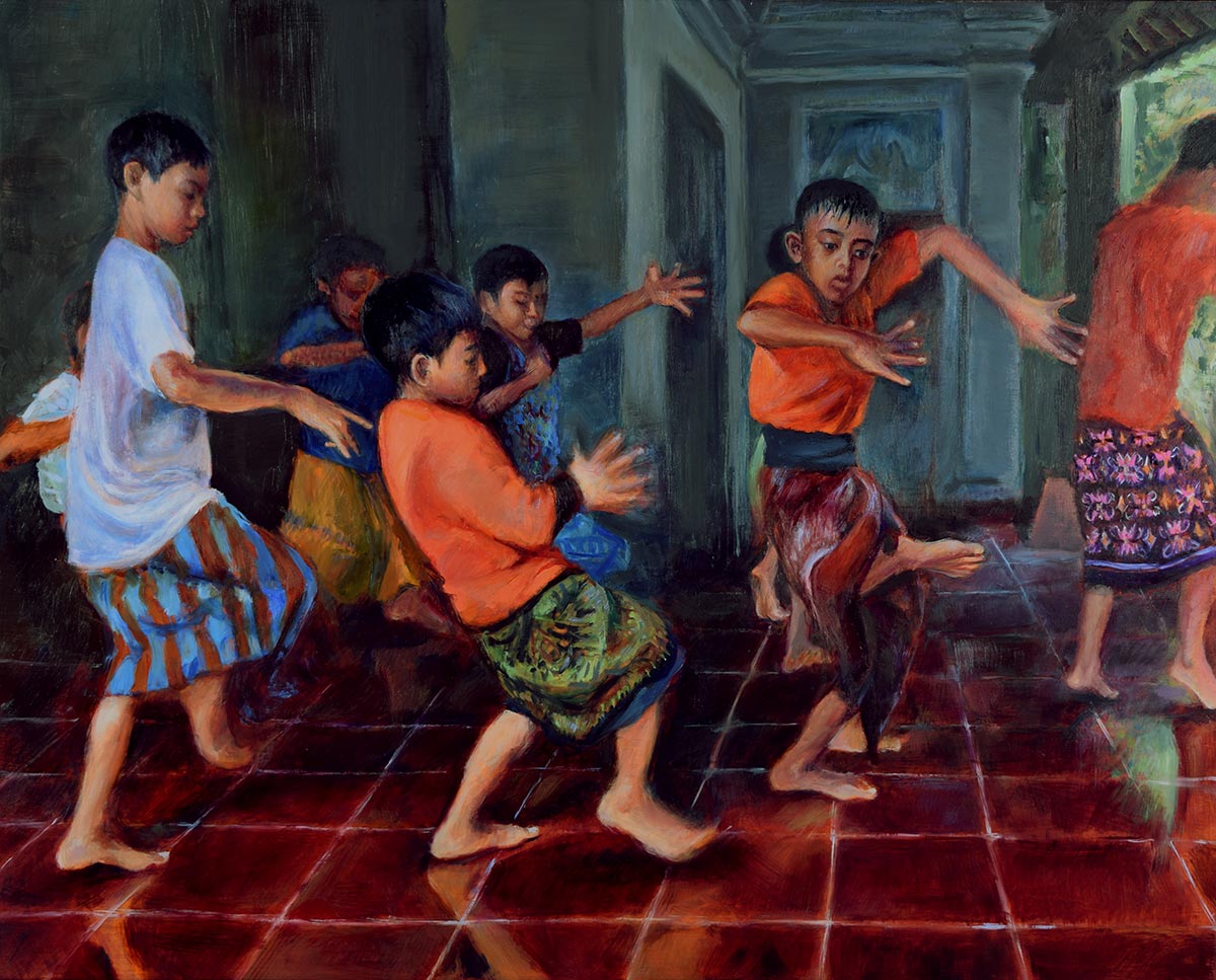 Oil-portrait-of-Ubud-Bali-children-practicing-for-Nyepi-by-artist-Elizabeth-Reed