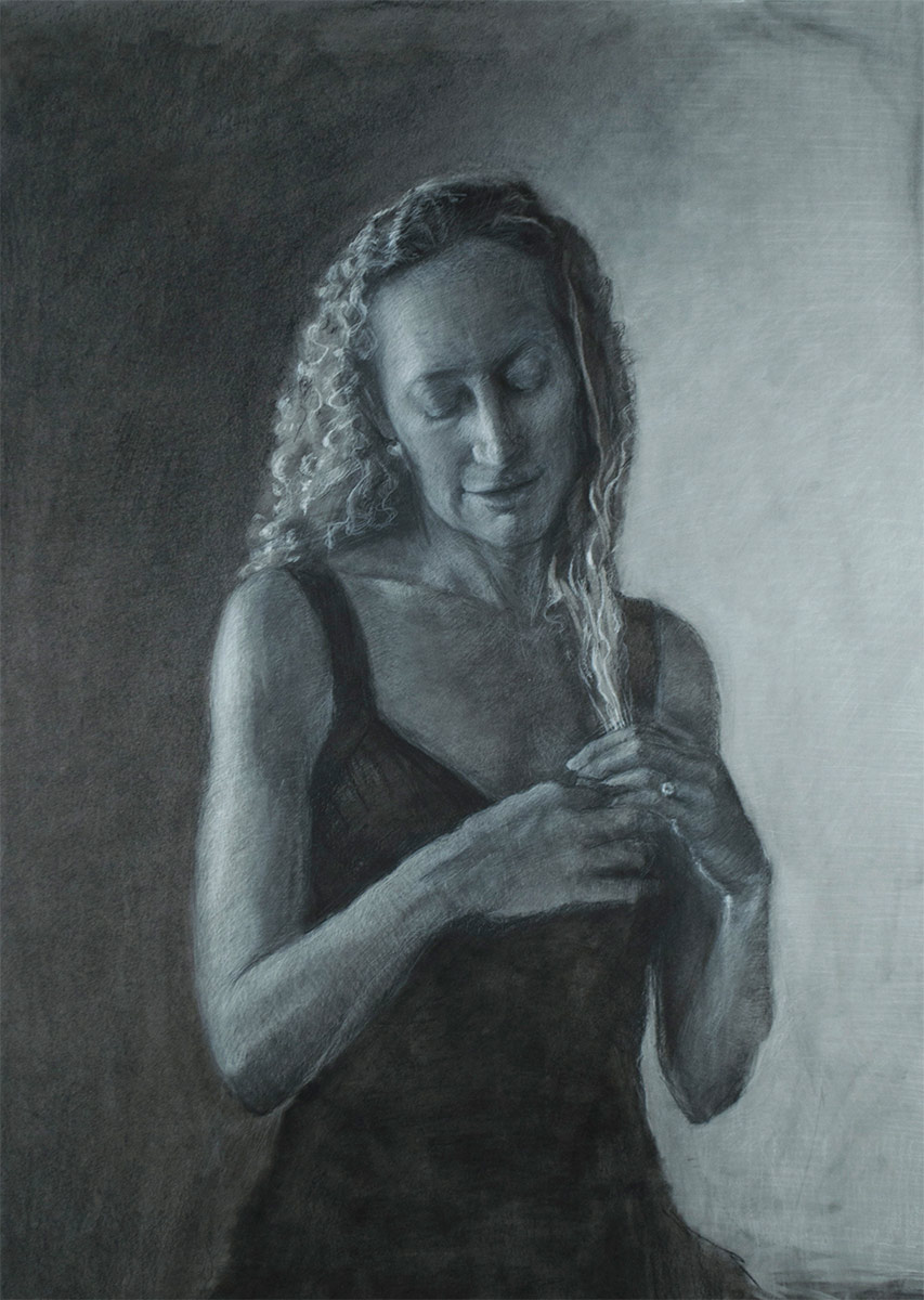 Tranquilla is a charcoal portrait by artist Elizabeth Reed