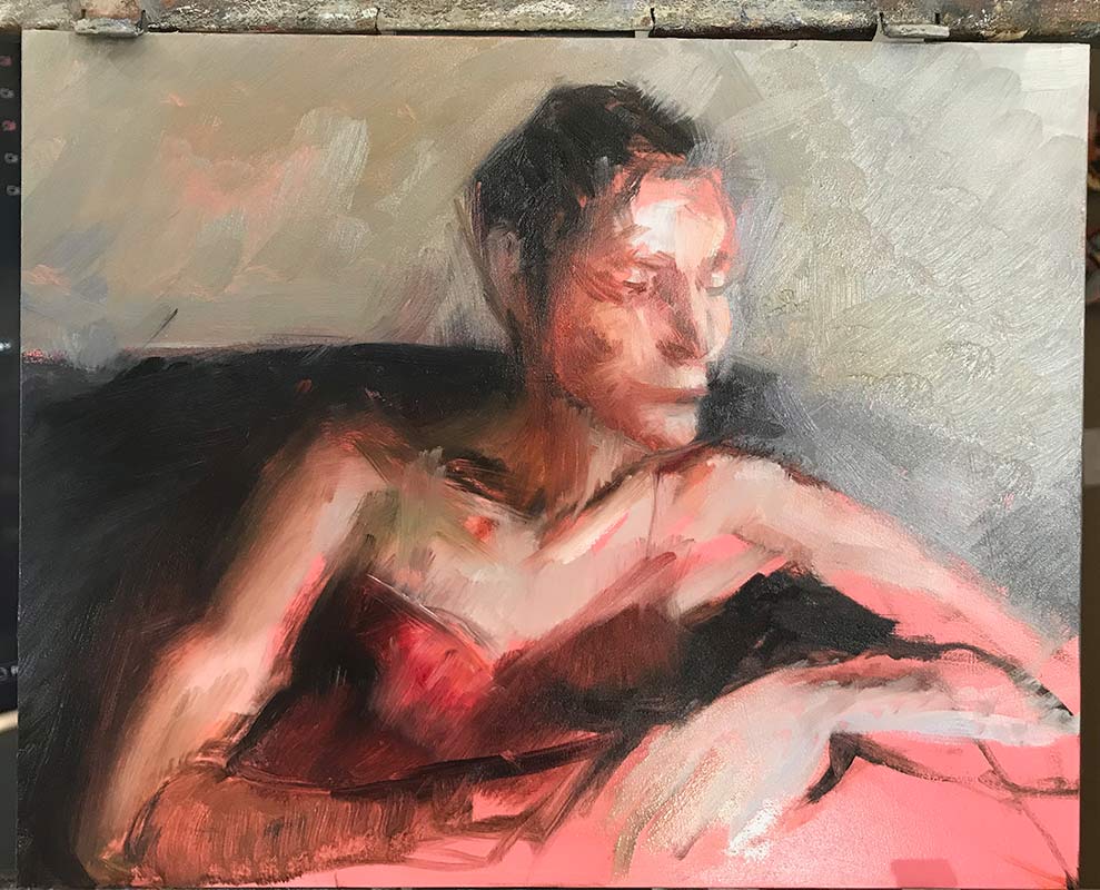 Fifthe process photo of Portrait of Noelle Fifth-process-photo-of-portrait-of-Noelle-Commission a fine art portrait by-artist-Elizabeth-Reed