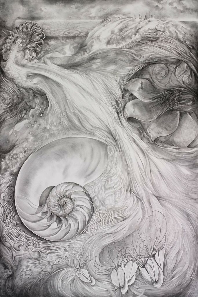 IMPETUS-large graphite-drawing-about hydro-electric-power by artist Elizabeth Reed