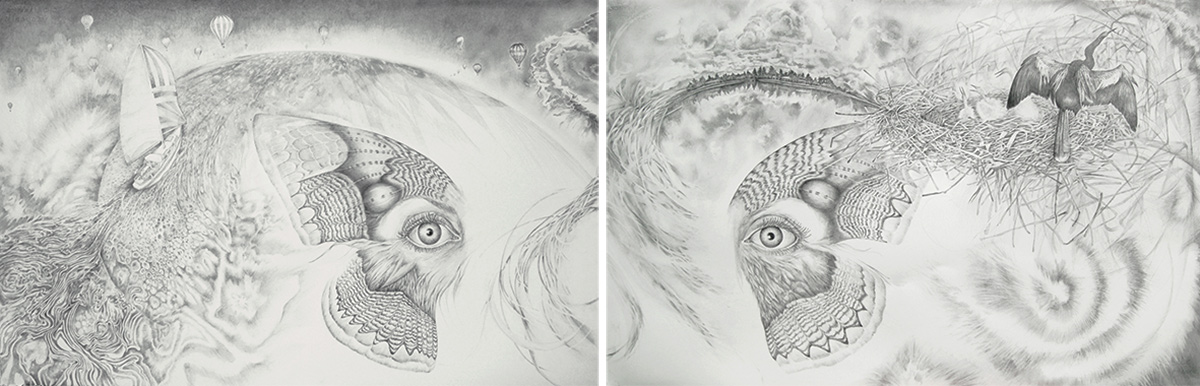 PARENTHESIS (OIL) is a large diptych graphite drawing about our dependence on fossil fuels