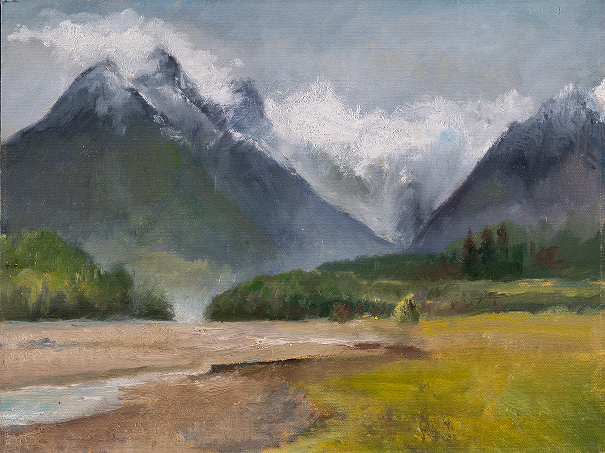 Oil painting of Glenorchy, New Zealand by artist Elizabeth Reed