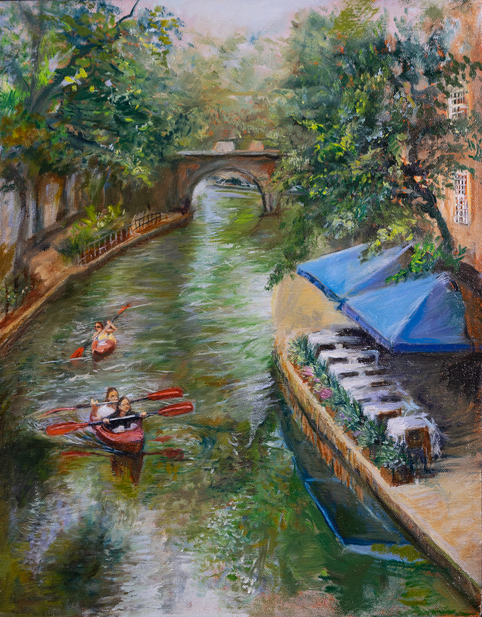 Artist Elizabeth Reed paints a canal in Utrecht, Netherlands.