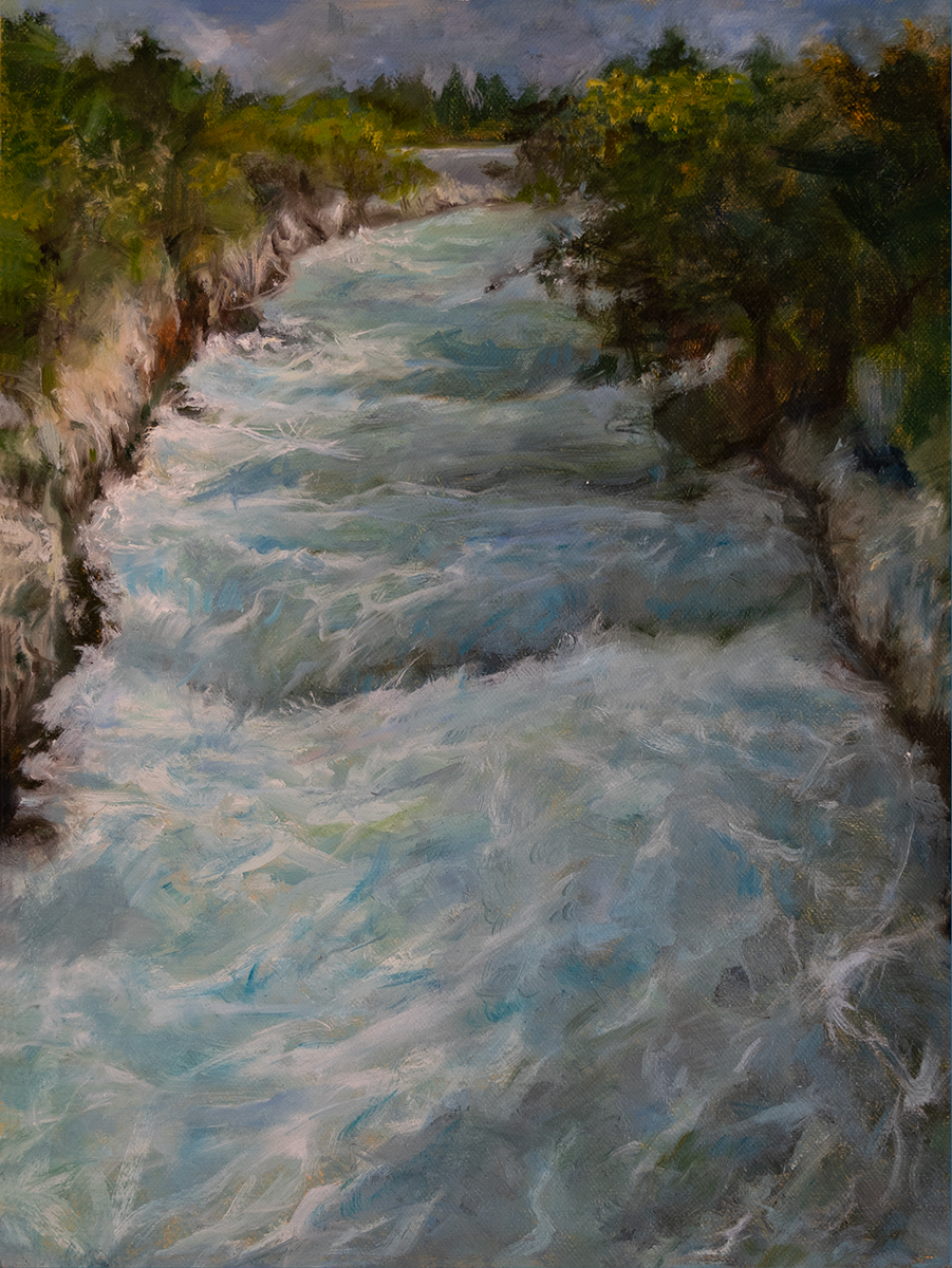 Oil painting of Huka Falls near Lake Taupo on the Notrh Island of New Zealand.