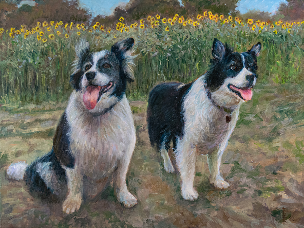 Ollie and Beau an oil dog portrait by artist Elizabeth Reed