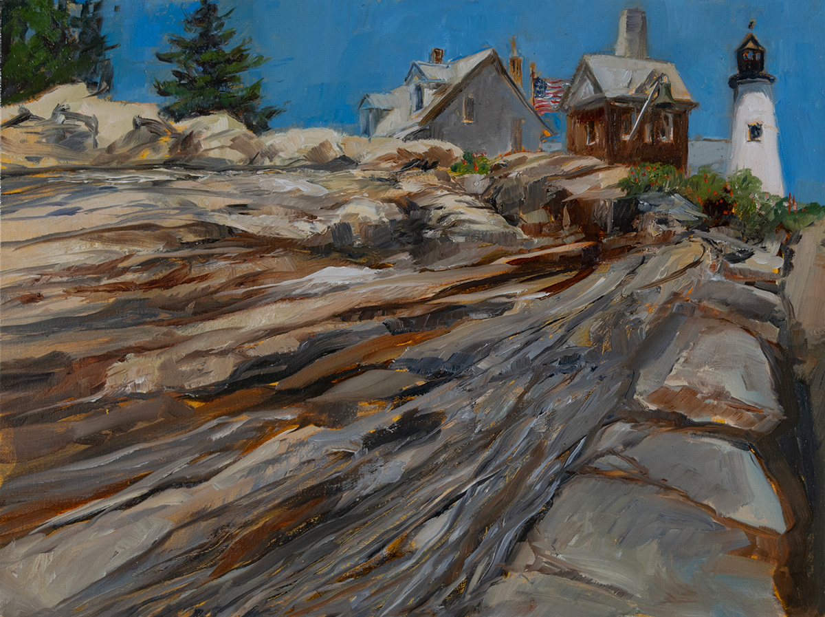Oil painting of Pemaquid Point Maine by artist Elizabeth Reed